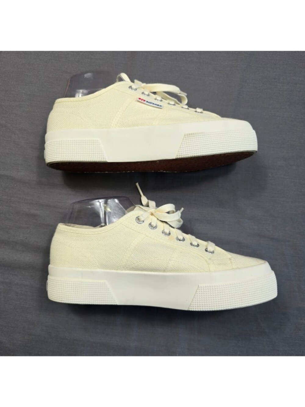 Superga Size 7.5 Womens Sneakers Off-White Canvas Rubber Outsole Lace-Up Shoes - Picture 6 of 10